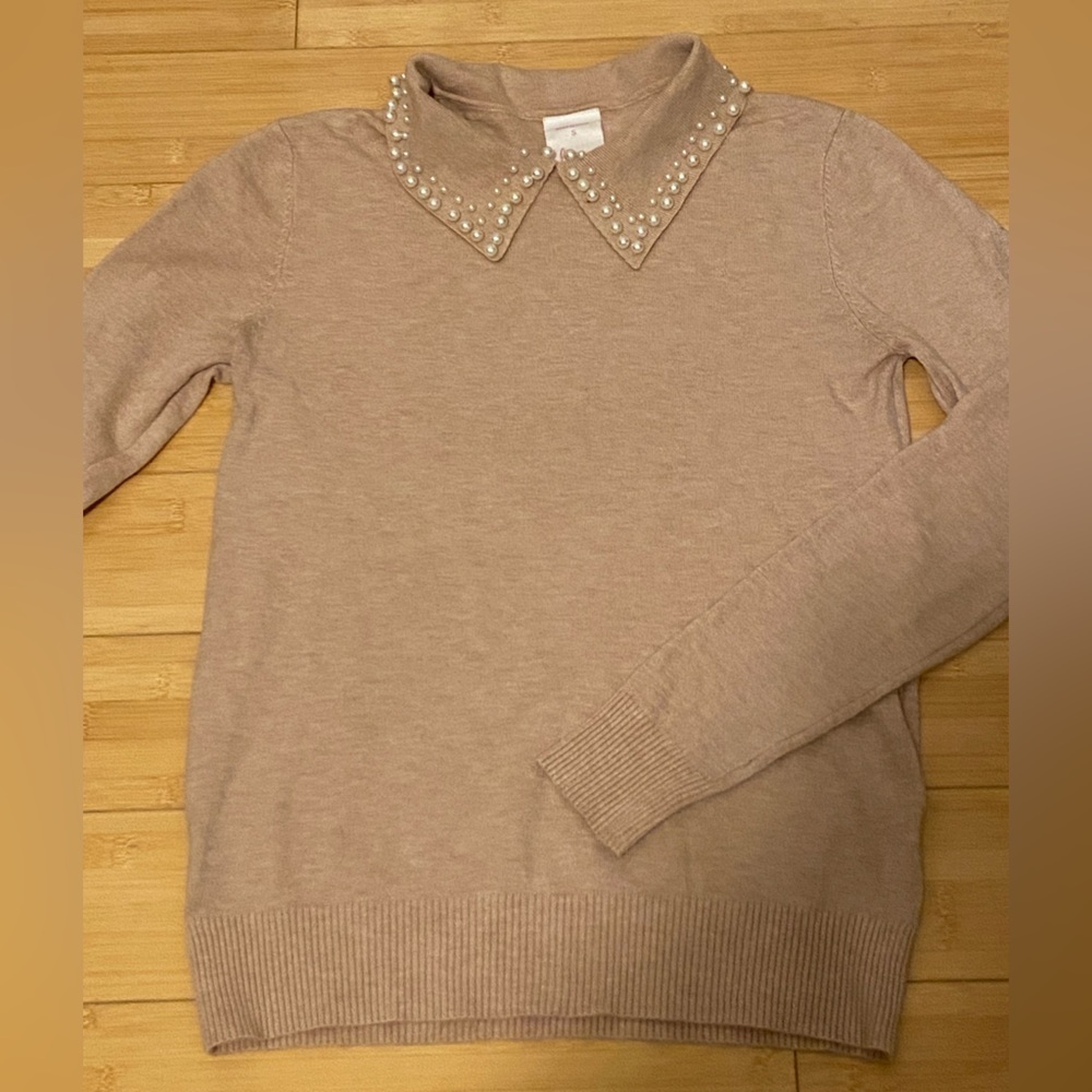 Luna Women's Dusty Pink Sweater with Pearl Collar - Picture 3 of 6